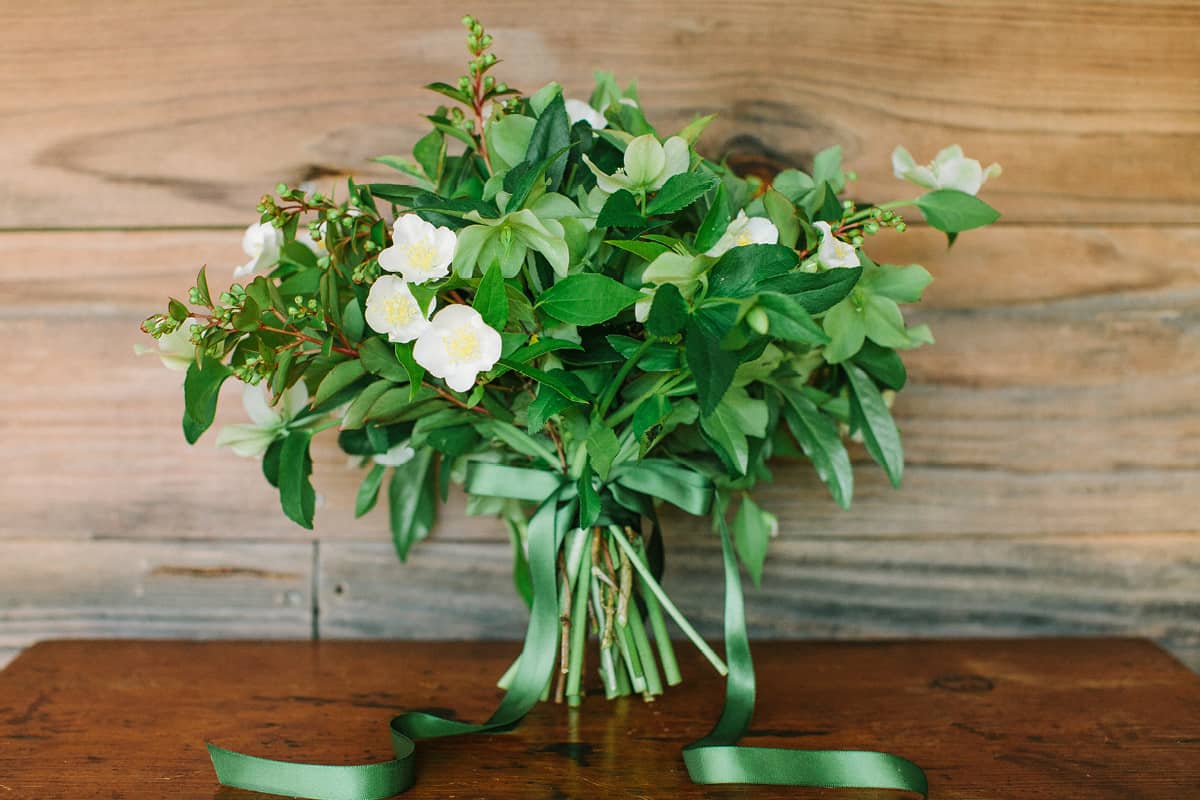bouquet of flowers on brown table